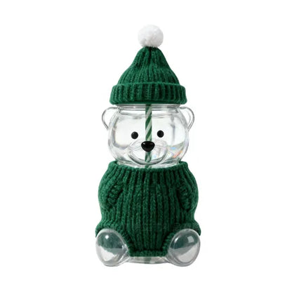 The bear-shaped glass comes with a coaster/sleeve.