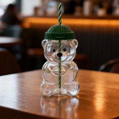 The bear-shaped glass comes with a coaster/sleeve.