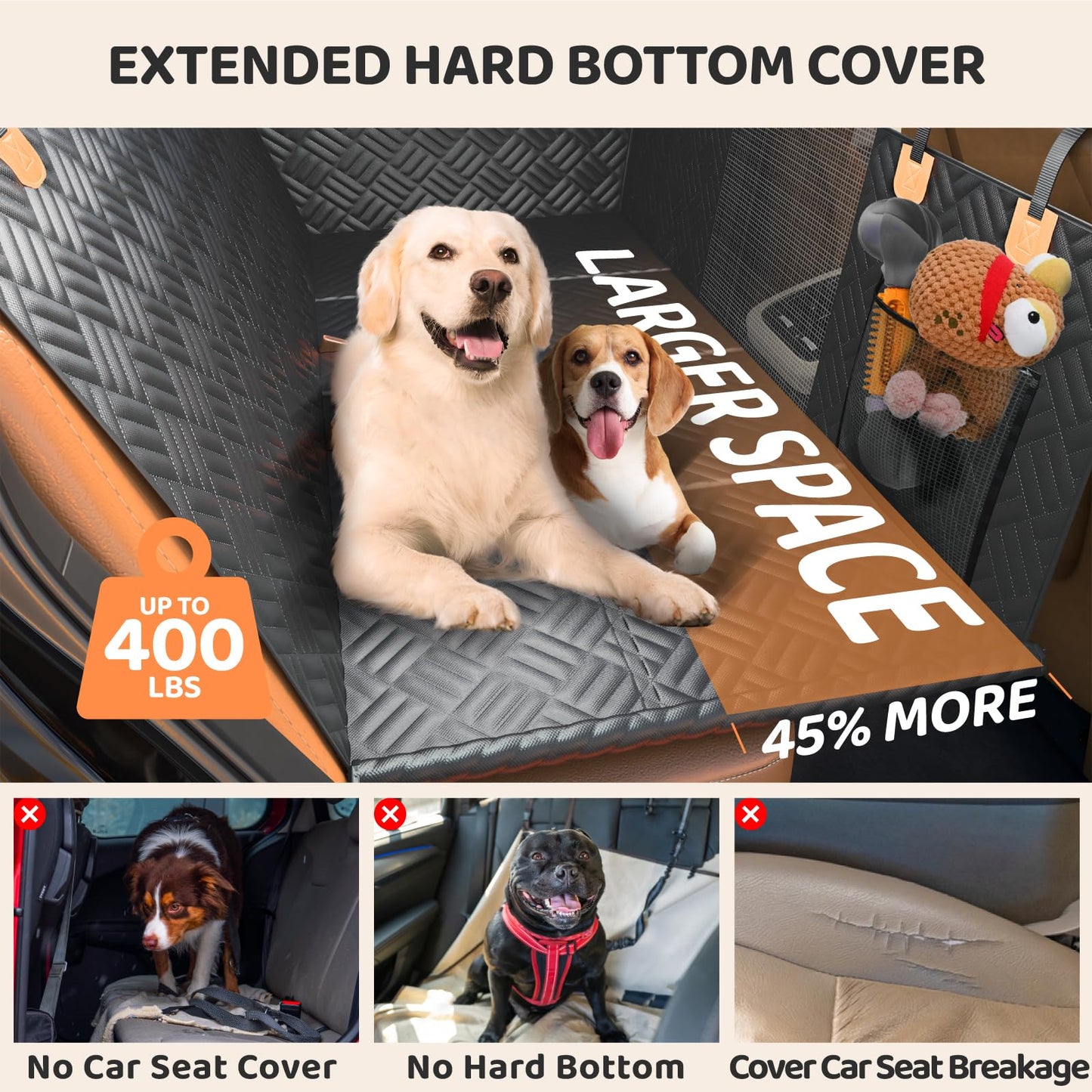 Hard Bottom Dog Car Seat Cover & Back Seat Extender
